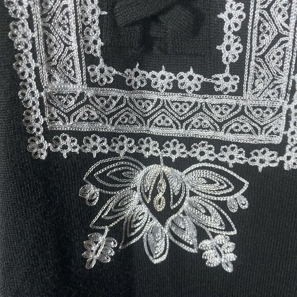 NANETTE LEPORE black white floral embroidery merino wool long sleeve dress XS - Picture 12 of 15